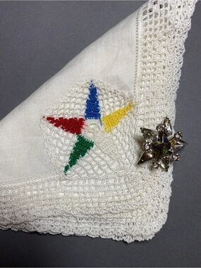 Vintage eastern star rhinestone pin and handkerchief lot